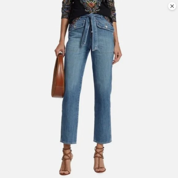 Veronica Beard Denim - Veronica Beard Rinley Straight Leg High Rise Jeans Ankle lentgh Belted size 25